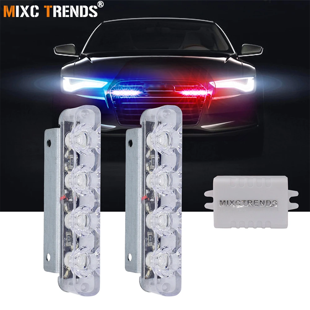 

2Pcs 4 LED Strobe Police Light 12V 8W Car Truck Motorcycle Flashing Emergency Warning Rear Tail Brake Stop Led Lights Lamp