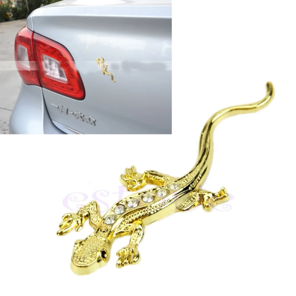 2 Pcs Car 3D Decal Sticker Badge Emblem Golden Gecko Lizard For Bumper Window us