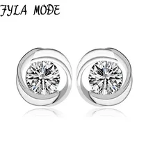 Fyla Mode Fashion Jewelry Hearts and Arrows 8.50mm CZ Zircon Stud Earring 925 Sterling Silver Earring Fine Jewelry Women Gift
