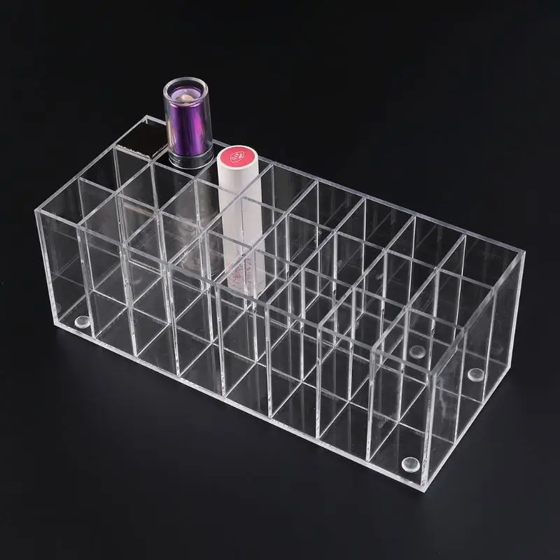 

Clear Acrylic Lip Gloss Holder 24 Slots Lipstick Case Display Stand Storage Box Cosmetic Makeup Organizer