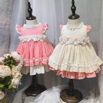 

2019 Summer Spanish wedding Party dress Handmade Girls lace Appliques princess dress Soft hight quality Costume vestidos Y1310