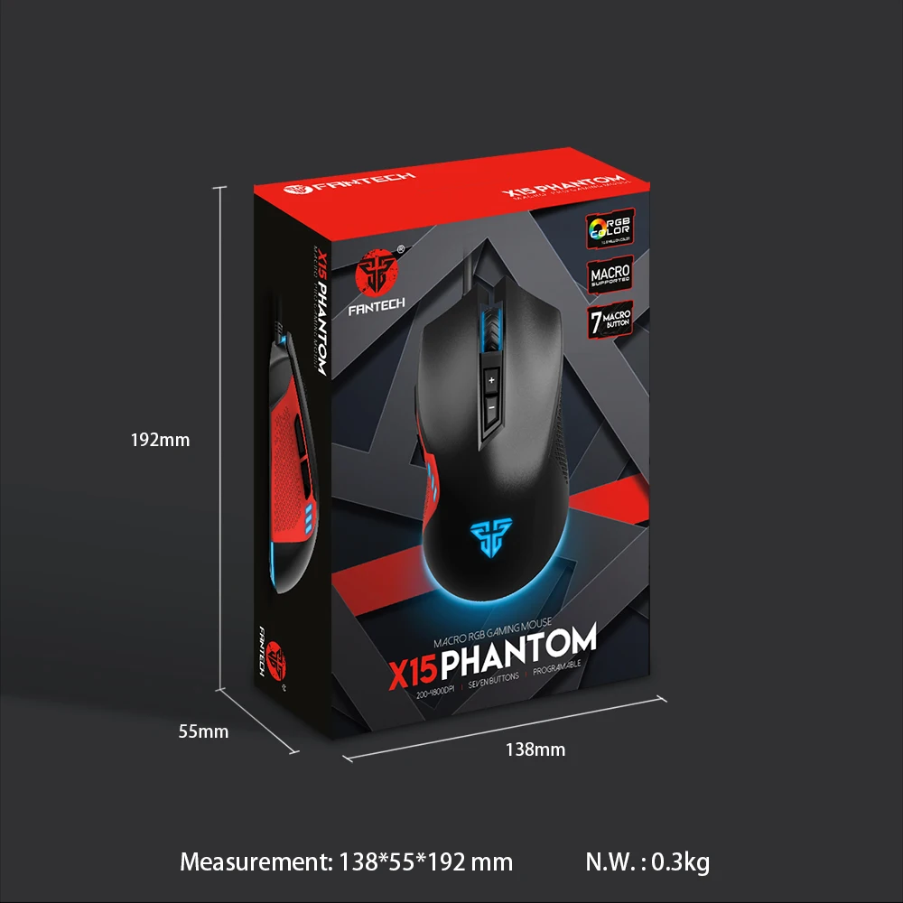 Новая игровая мышь Fantech X15 7 кнопок 4800 DPI USB кабель RGB для занятий спортом офисной