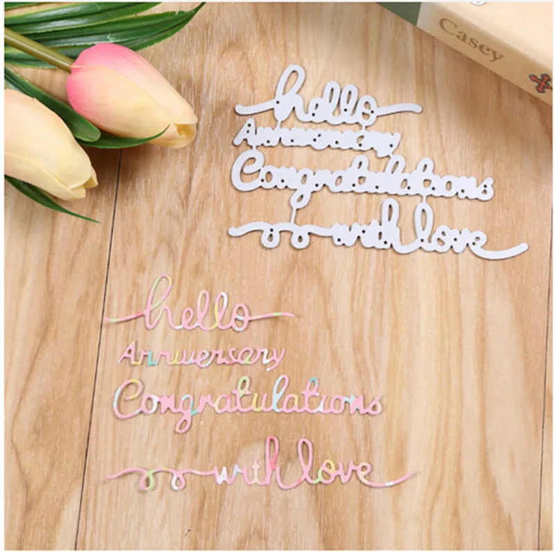 

Box Art Hello Congratulation Anniversary Metal Cutting Dies Stencil for DIY Scrapbooking Embossing Paper Card Decorative Crafts
