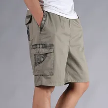 Männer Shorts Sommer Plus Größe Baumwolle Elastische Taille Lose Armee-grün Männliche Cargo-Shorts Für Mann Casual Hosen A3369