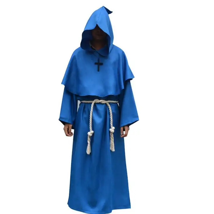 Для мужчин wo Для мужчин Хэллоуин длинный халат с капюшоном плащ косплей сценический костюм средневековый священник брат haloween disfraces Рождественский Костюм - Цвет: Синий