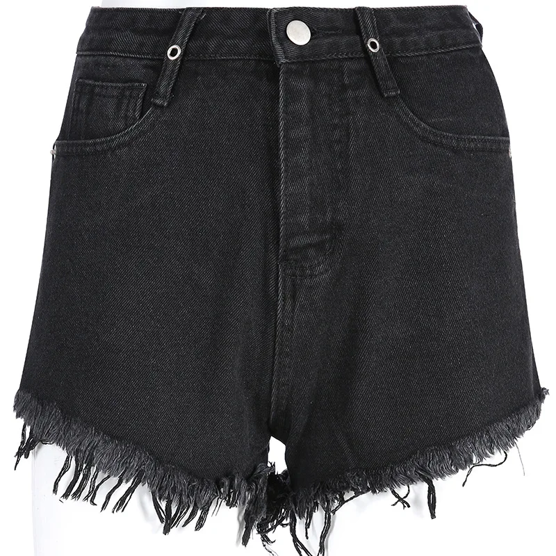 Модные летние панк готические черные джинсовые женские джинсовые шорты с бахромой шорты с высокой талией короткие джинсы нижняя открытая Сексуальная 253