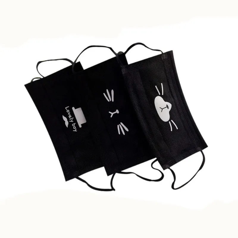 

10Pcs Unisex 4 Layers Dustproof Facial Protective Cover Masks Black Anti-Dust Disposable Earloop Cute Mouth Masks