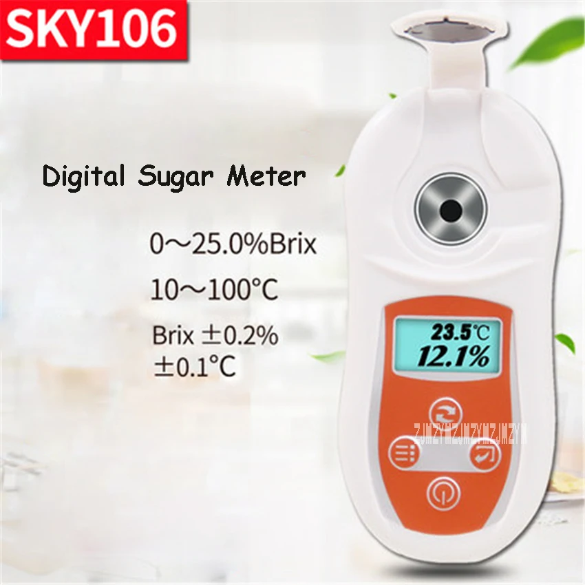 

SKY-106 Digital Display Sugar Meter High Precision Sugar Detector Fruit Sugar Refractometer Sweetness Tester 0.0~25.0% 3s 0.3mL