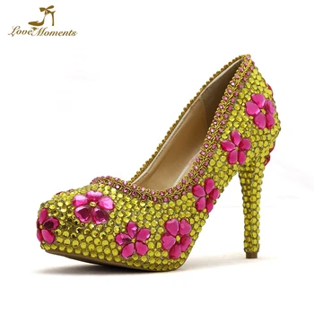 

Nightclub Party Shoes Gold Stone Round Toe Bride Wedding Pumps Size 43 Pink Crystal Custom Made Theatre Stage Pumps Plus Size 12