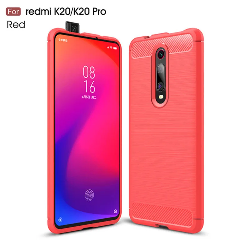 Чехол из углеродного волокна для Xiao mi Red mi K20 Pro mi 9t mi 9T 9 CC9 CC9E A3 Lite Red mi Note 8 7 7A 8T 10 мягкий бампер прочный Чехол - Цвет: red