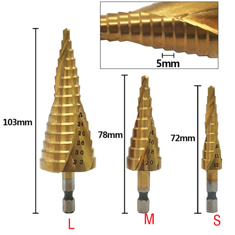 1/шт 4-12/20/32mm высокопрочная сталь, спиральное Рифленое центр сверла биты из твердого карбида аксессуары для мини-дрели Титан шаг конуса