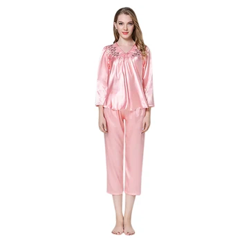 

Fashion Women Autumn Silk Pajamas 2 Sets Long Sleeve Sleepwear Casual Bow Home Wear