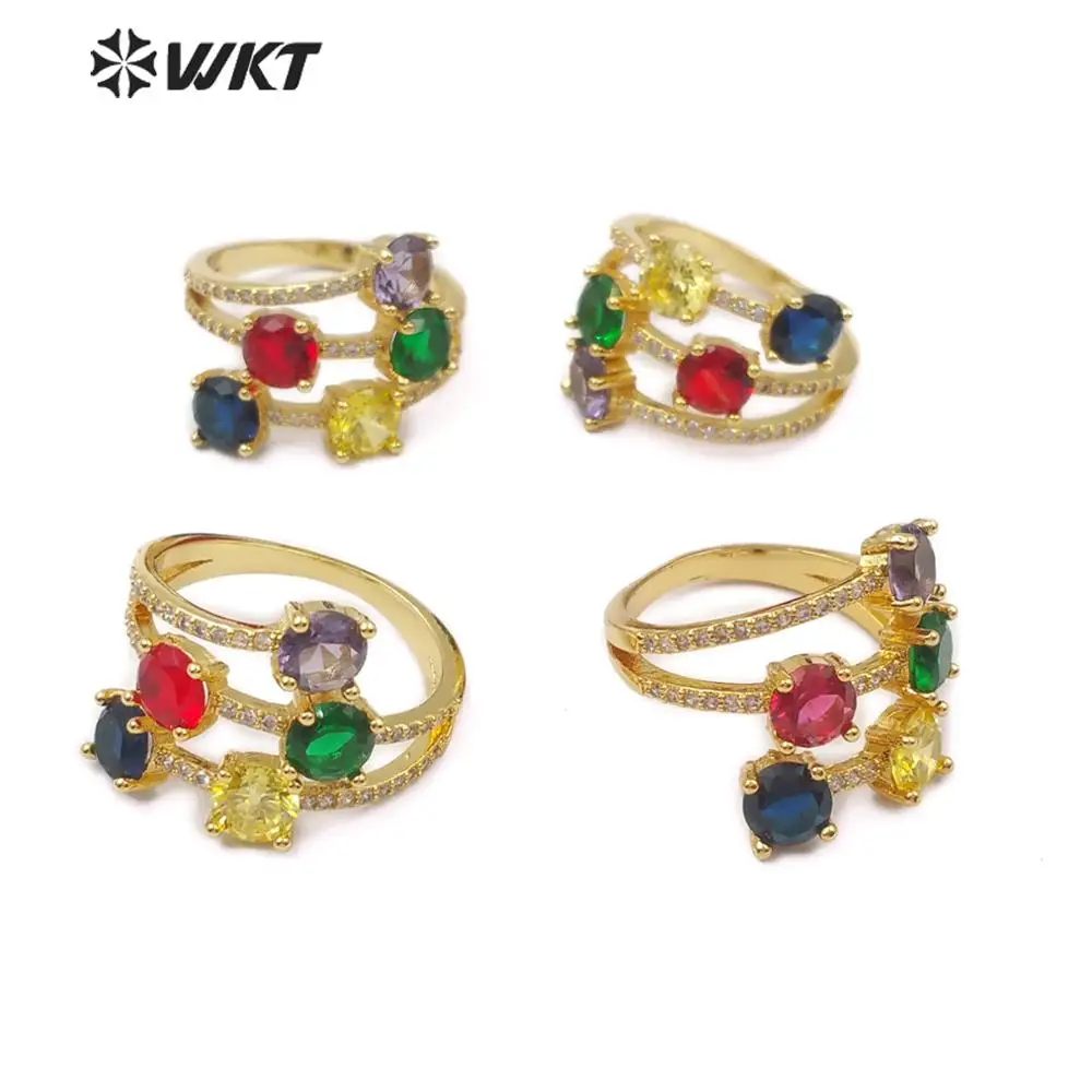 

MR012 WKT Women Fashion Ring Jewelry Gem-stones Charm Colorful Ring Gold Ring Cubic Zirconia Pave Ring