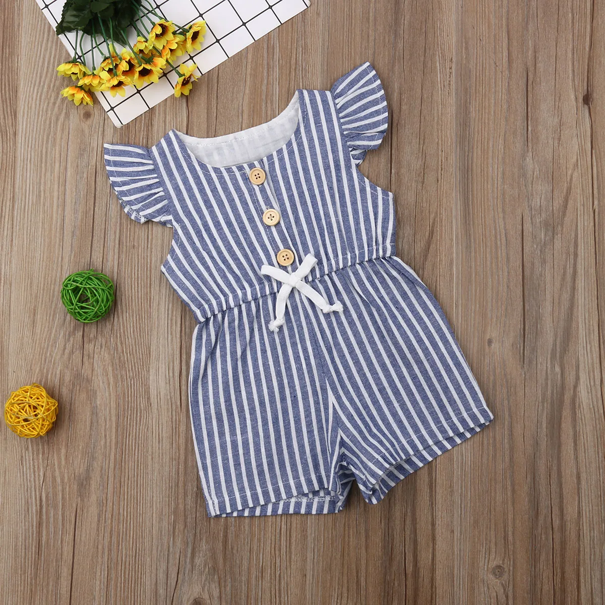 

Baby Girl Clothes Striped Fly Sleeve Summer One-piece Romper Jumpsuit Sunsuit Clothes