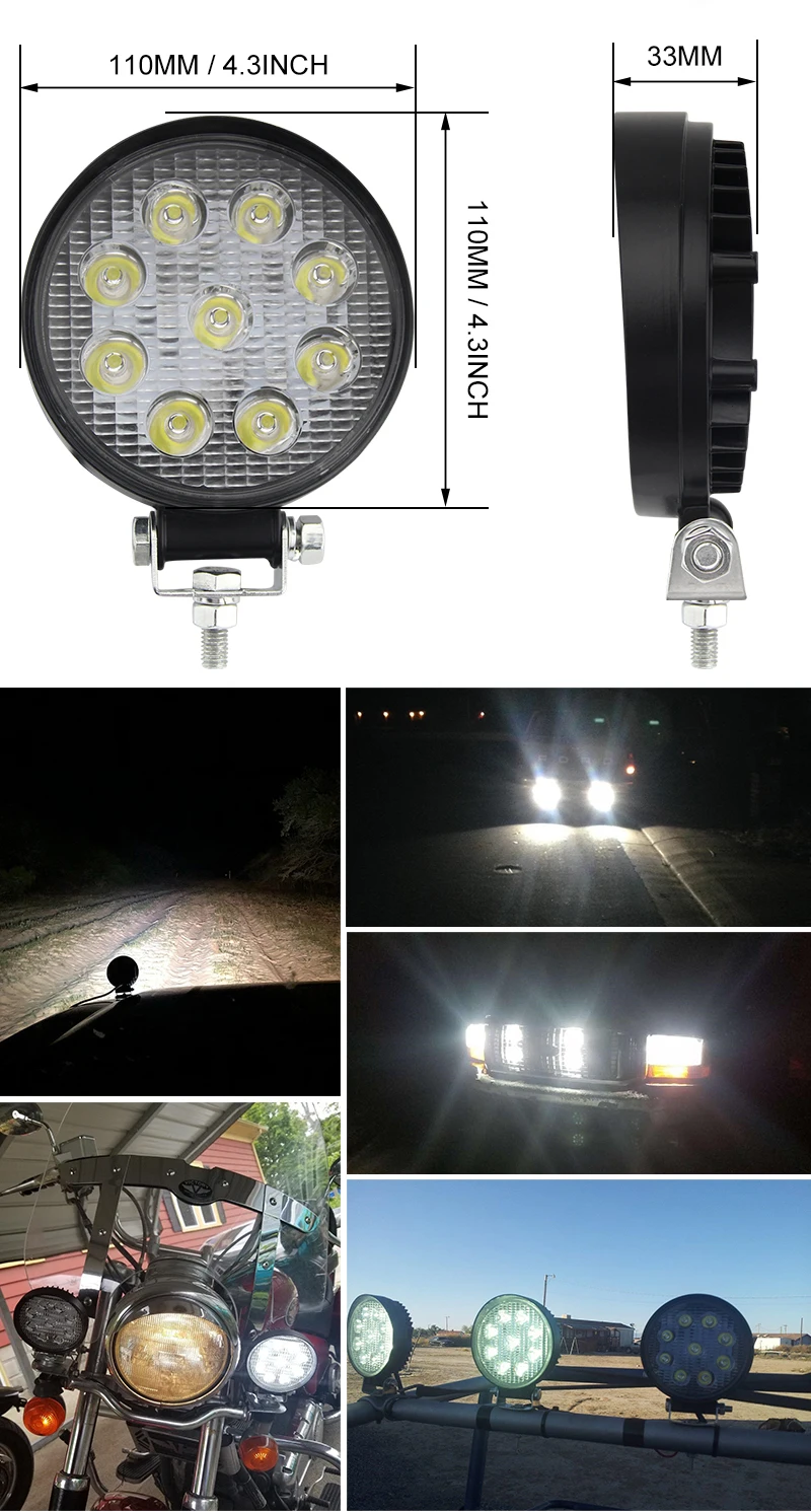 Polegada de Luz Conduziu a Luz do Trabalho Lâmpada de Condução para o Caminhão Luz de Nevoeiro co 5d 27 w 4.3 Local Inundação Levou Vigas Offroad Boat Jeep Atv 4wd 12 v 24 v 6 a luz de trabalho 5d flood spot