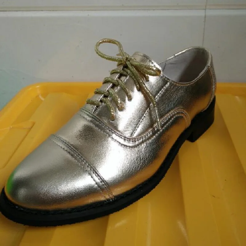Большие размеры 34-44; Новинка года; обувь из натуральной кожи на шнуровке; женские модные стильные туфли-оксфорды в винтажном стиле; HC-788 - Цвет: gold 22