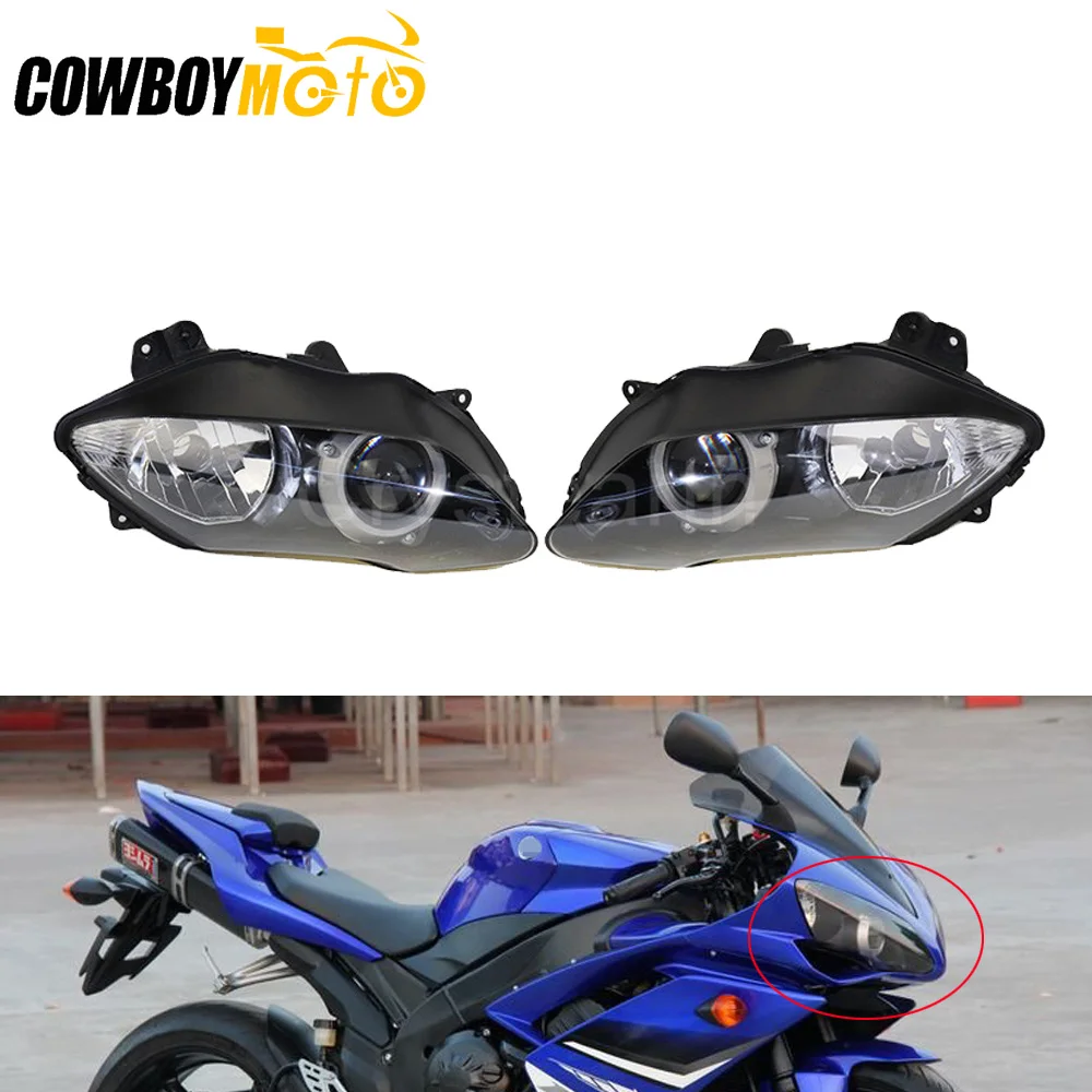 

1 Pair Clear Lens Motorcycle Head Light Lamp Front Headlight Headlamp Assembly Housing For Yamaha YZFR1 2007 2008 YZF R1 YZF-R1