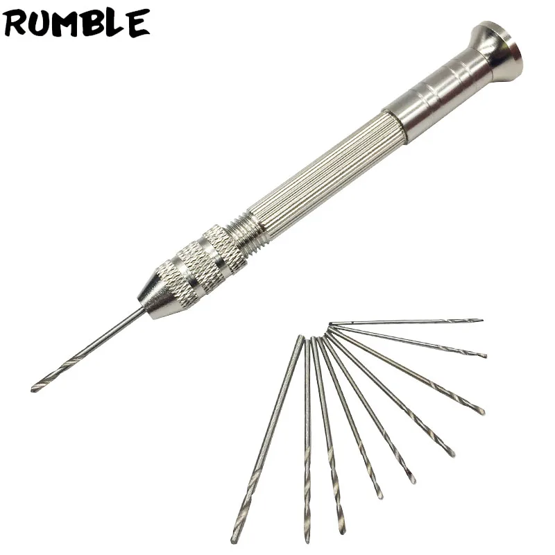 

High Quality Mini Micro Aluminum Hand Drill With Keyless Chuck With 10pcs HSS Twist Drill Bit Woodworking Drilling Rotary Tools