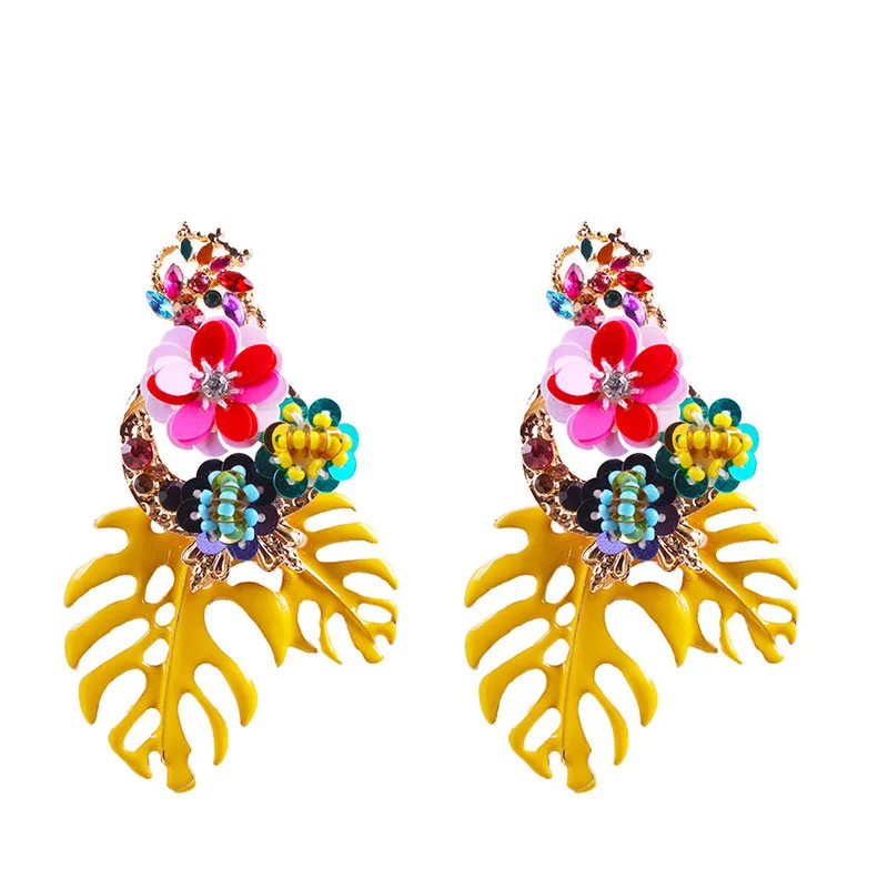 Baroque style women trending banana tree long resin earring 