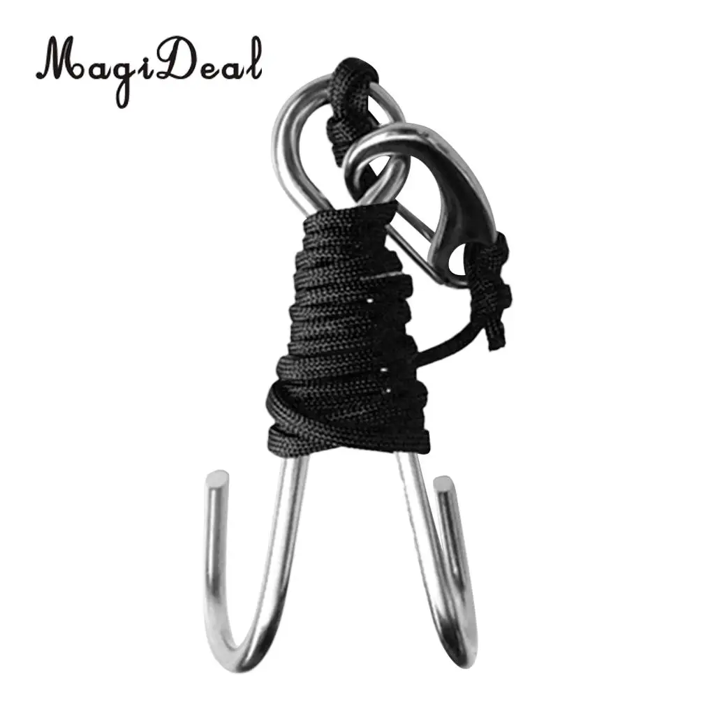 MagiDeal Strong Durable Scuba Diving Double Dual 316 Stainless Steel Reef Hook With Line for Underwater Photographers Supplies