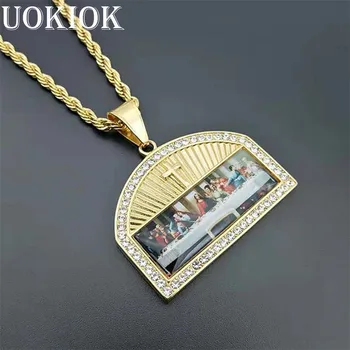 

Hip Hop Iced Out The Last Supper Pendant Necklace Male Gold Color Stainless Steel Cross Necklaces Religious Jewelry