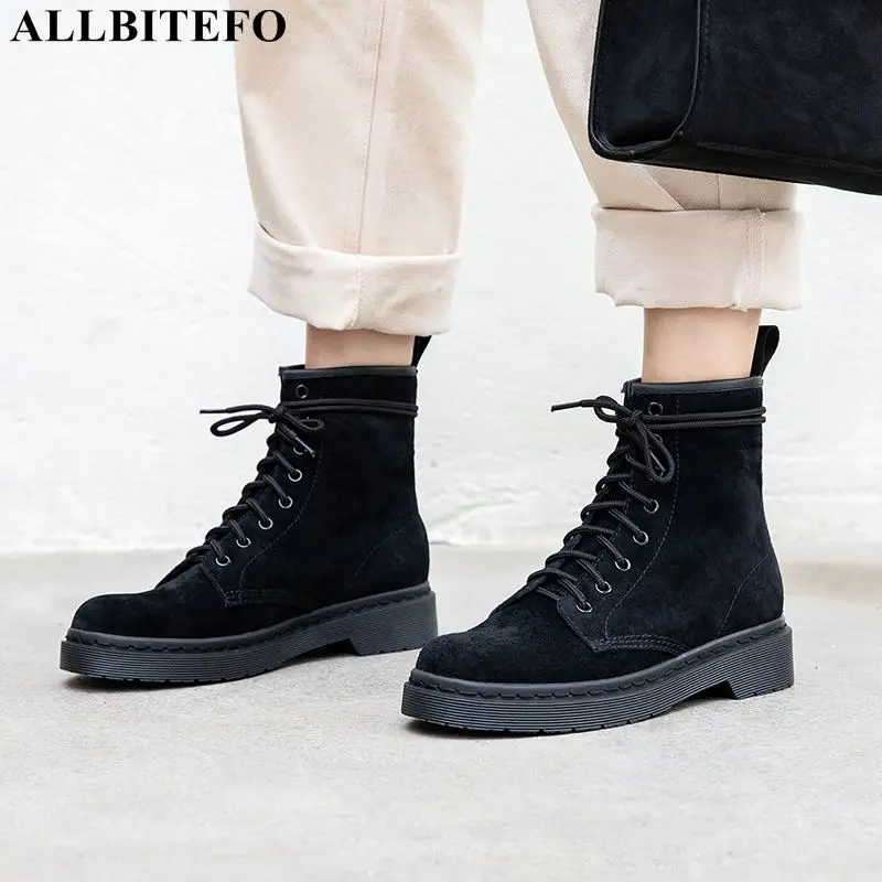 

ALLBITEFO fashion brand genuine leather low-heeled martin boots for women winter women ankle boots party women shoes girls boots