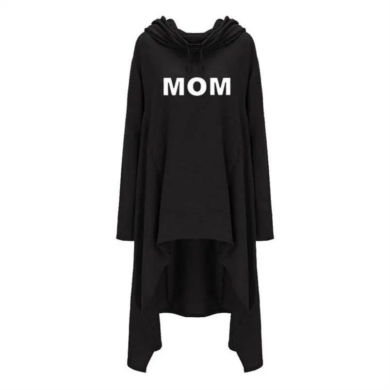 Long Irregular  Hoodies For Women MOM Letters Print Tops Sweatshirts Femmes Hoodies Women Print Casual Loose Cotton Street Thick