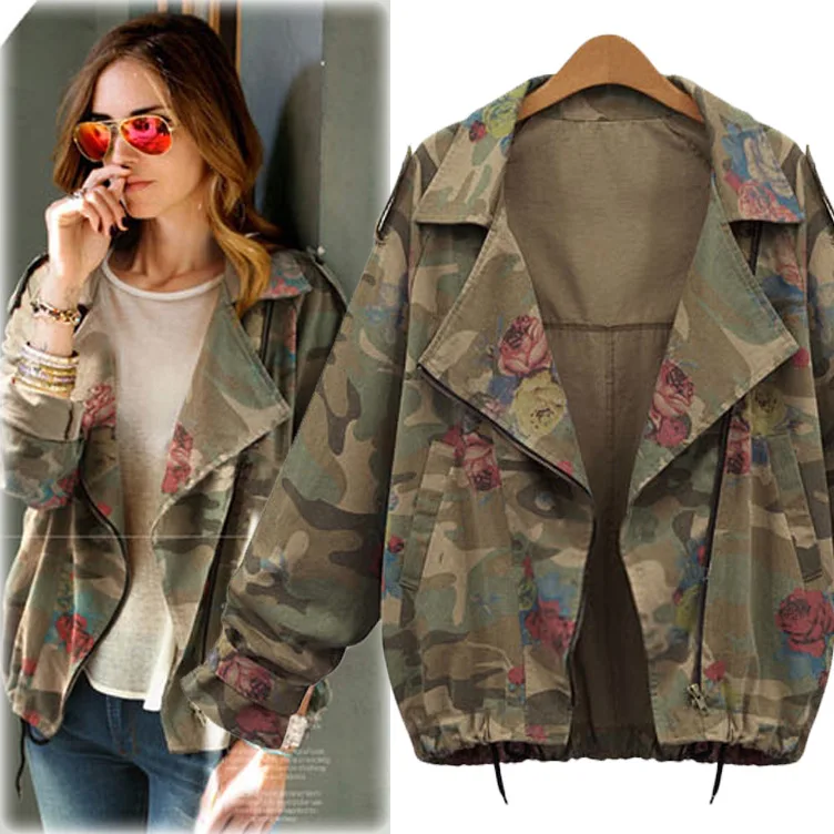 

2019 New Spring Women Loose Short Jacket Bat Sleeve Camouflage Short Jacket Women Thin Gothic Shirt Fashion Coat