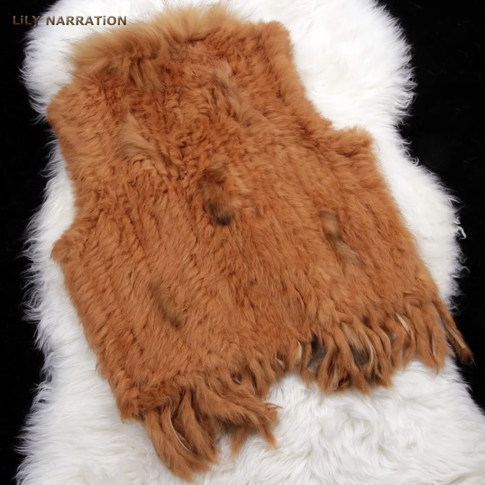 HSPL Fur Vest Real Rabbit Women Gilet With Fur Trimming Tassels Female Waistcoat Lady Real Fur Gilet Colete Feminino De Inverno long down puffer coat