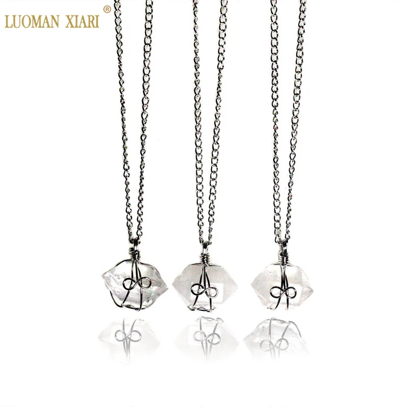 

1 Pcs Trendy Natural White Crystal Necklace Rhombic Design Stone Silvery Chain Quartz Pendant Necklace For Women Girls Gift