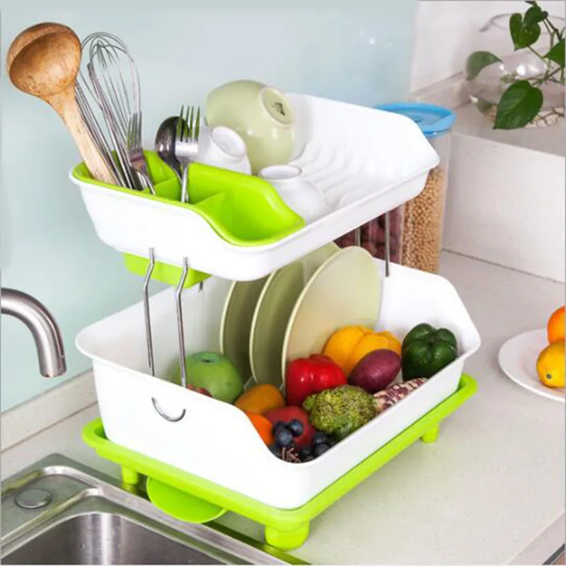 

Double-layer large capacity drain rack dish rack sink pool tableware kitchen supplies dish storage rack