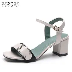 Xiuningyan/Летняя женская обувь с открытым носком и пряжкой на квадратном каблуке Модные массивные женские сандалии для женщин сандалии под