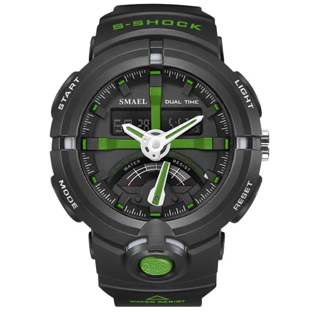 SMAEL модные спортивные часы для мужчин лучший бренд класса люкс известный водонепроницаемый светодиодный цифровые наручные часы S Shock мужские часы для мужчин Relogio - Цвет: BK GN