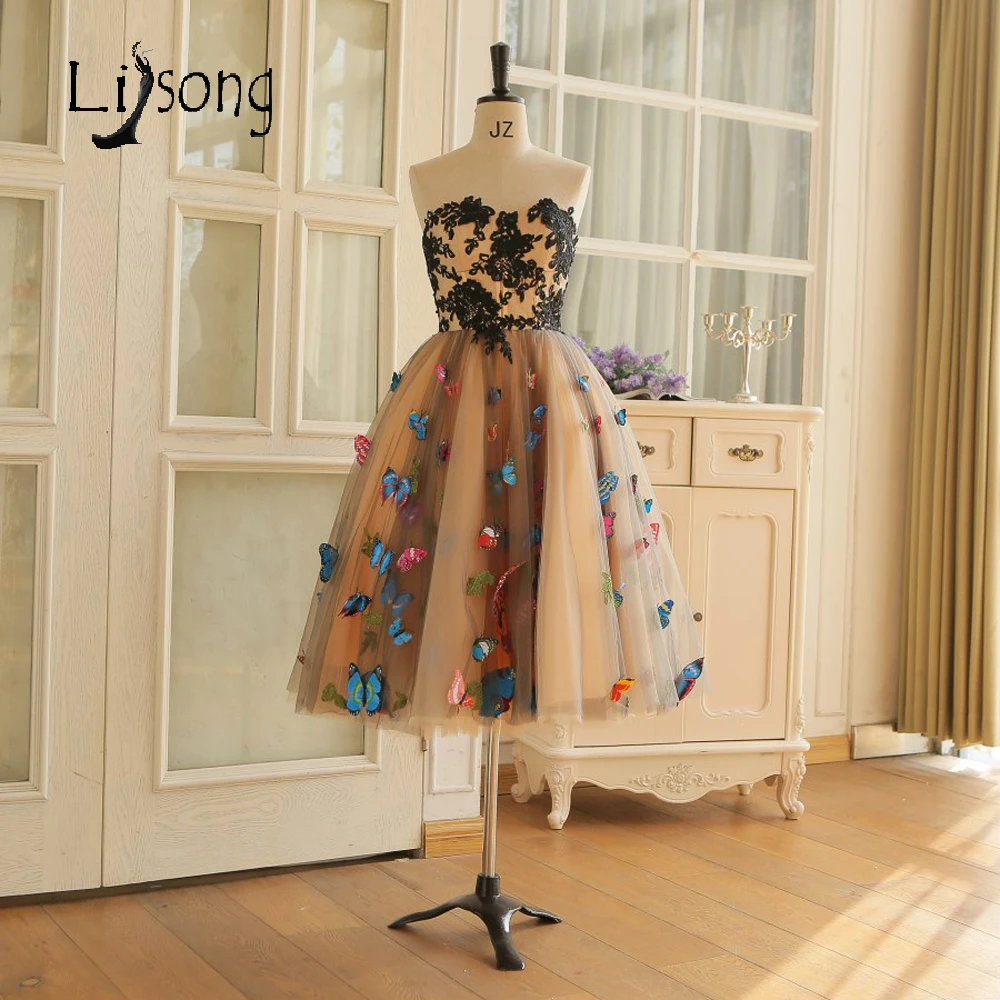 

Butterfly Short Evening Dress Strapless Girl Evening Formal Dresses Celebrity Gown vestido de festa Homecoming Graduation Dress
