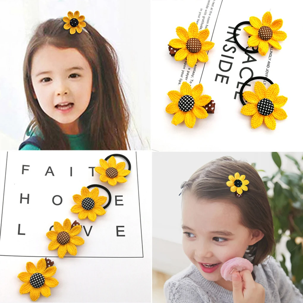 

Baby Girls Kids Sunflower Hair Ring Hairclip Children Elastic Rubber Band Hairpin