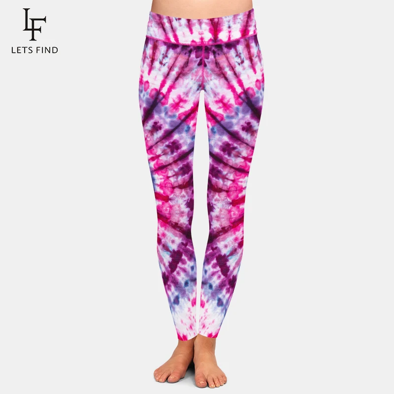 

LETSFIND Brands New Women Tie-dye Print Leggings High Waist Elastic Milk Silk Printed Ankle-Length Casual Leggings Plus Size