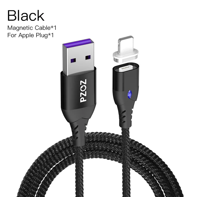 PZOZ 5A Магнитный кабель usb type c Micro usb Тип C супер быстрая зарядка телефона Microusb Тип-C магнит Зарядное устройство usb c для iphone 11 pro huawei xiaomi магнитная зарядка для айфона шнур для зарядки телефона - Цвет: Black 1m For Apple