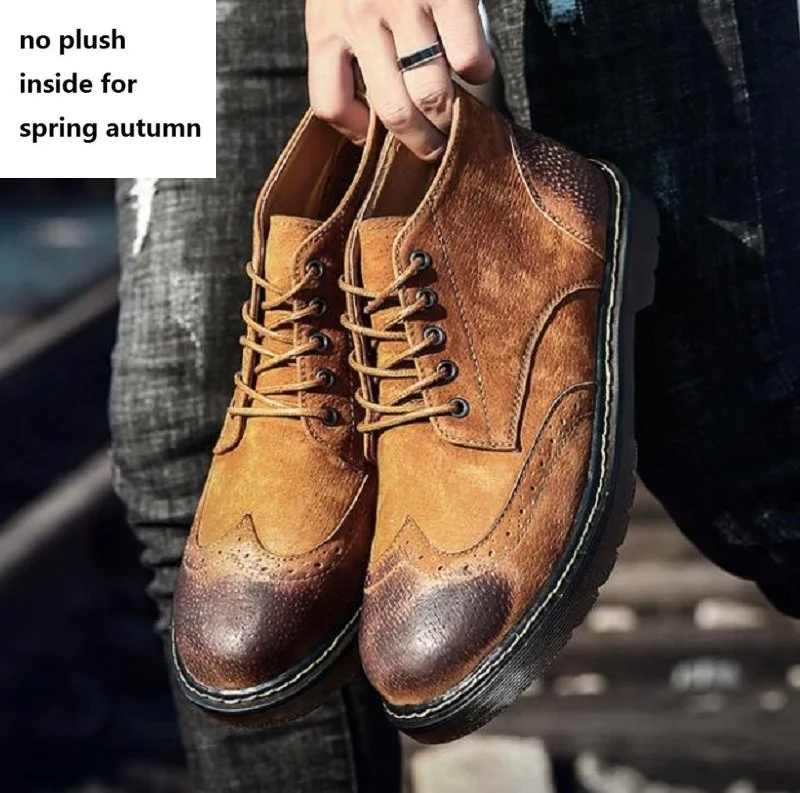 Мужские ботинки большого размера плюс в британском стиле; сезон весна-осень-зима; полуботинки из натуральной кожи в стиле ретро; мужская кожаная Рабочая обувь на шнуровке; 190604 - Цвет: Spring Autumn Brown
