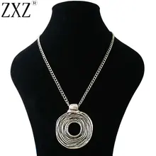 ZXZ Большой античный серебряный эффектный открытый спиральный вихревой кулон на длинной цепочке ожерелье Lagenlook 34"