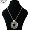 ZXZ gran plata antigua declaración abstracta abierta espiral remolino vórtice colgante en collar de cadena larga Lagenlook 34