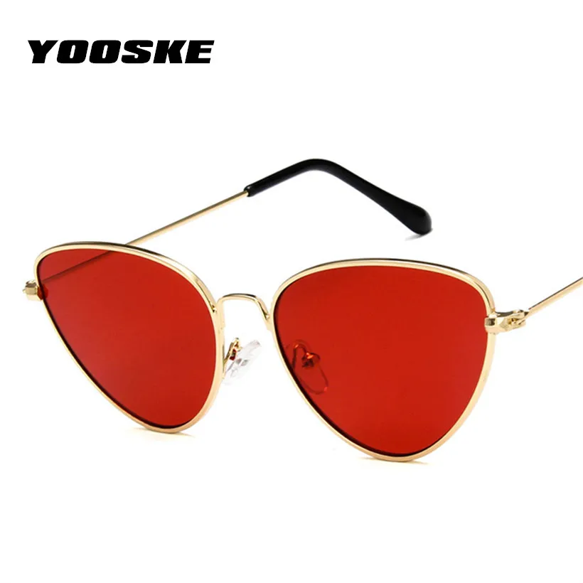 YOOSKE Ретро кошачий глаз солнцезащитные очки женские Желтые красные линзы солнцезащитные очки модный светильник для женщин винтажные металлические очки