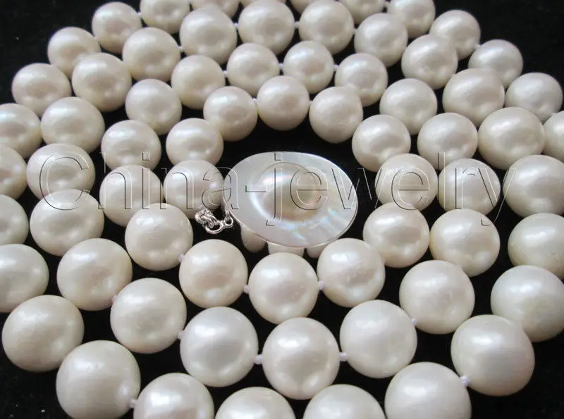 

Free Shipping >>>AAA++ 32.5 " 13mm white perfect round freshwater pearl necklace - 925 silver cla