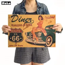 Шоссе 66 США украшение для дома в классическом стиле винтажный плакат на стену диаграмме Ретро Бумага матовая крафт-Бумага кафе бар Паб стикеры 42x30 см MXC013