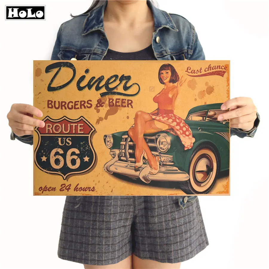 

USA Route 66 Classic Home Decoration Vintage Poster Wall Chart Retro Paper Matte Kraft Paper cafe bar pub sticker 42x30cm MXC013