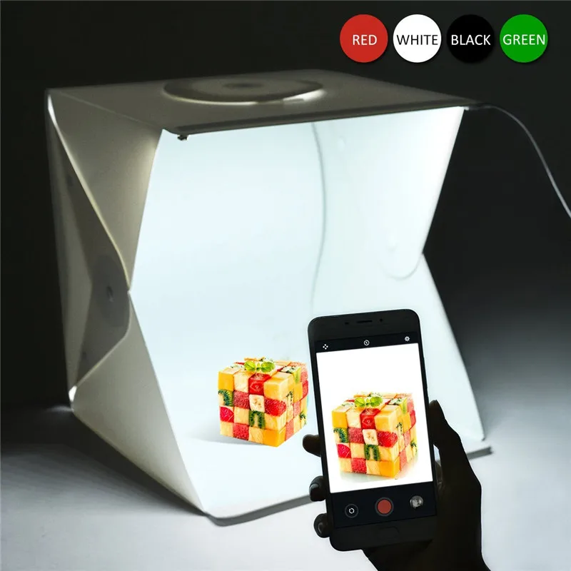 

Portable Table Photo Studio Lighting Box 16 inch Mini Foldable LED Light Box Softbox Kit with 4 Colors Backdrops For Photography