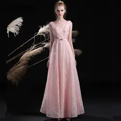 JaneVini элегантный кружевной розовый блестками бисером Длинные платья невесты линия V шеи Выходные туфли на выпускной бал платья Плюс Размеры