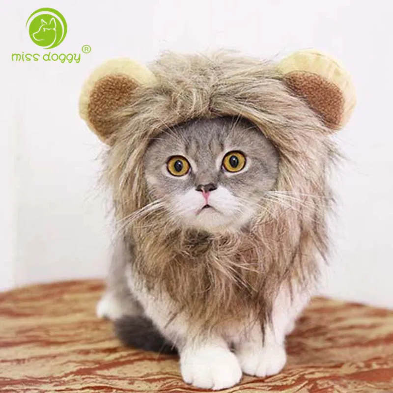 

Funny Lion Wig Cap for Pet Costume Cosplay Hat for Cat Halloween Xmas Clothes Fancy Dog Cap Headgear with Ears Pet Accessories