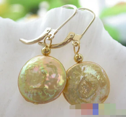 

hot sell new - free shipping 00176 golden coin FRESHWATER PEARL DANGLE EARRING