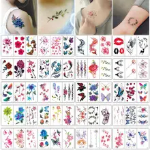60 шт./партия, временная татуировка, наклейка, цветок, Бабочка, Сексуальная Татуировка для женщин, временные татуировки на запястье, роза, лотос, маленькие тату-листы