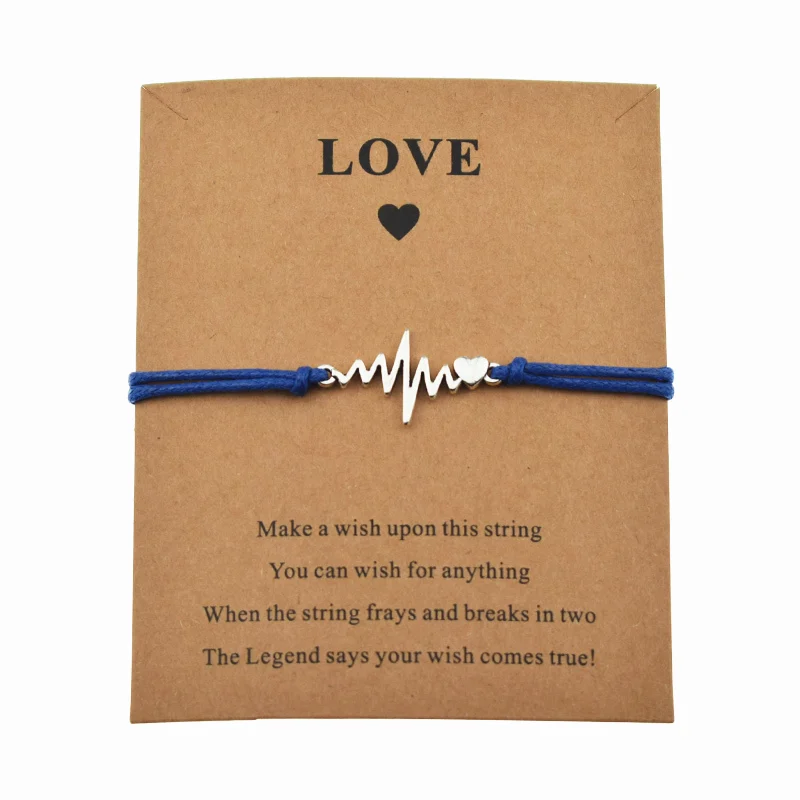 Мода Любовь карты медицинский ЭКГ сердце Шарм сделать браслет желаний стетоскоп сердцебиение регулируемый шнур волна счастливые браслеты - Окраска металла: Royal blue